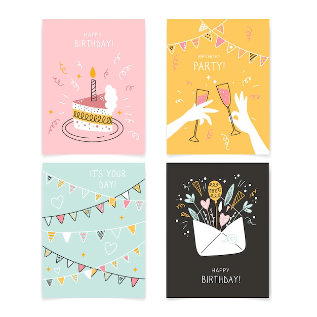 Free Vector | Hand drawn birthday greeting card collection