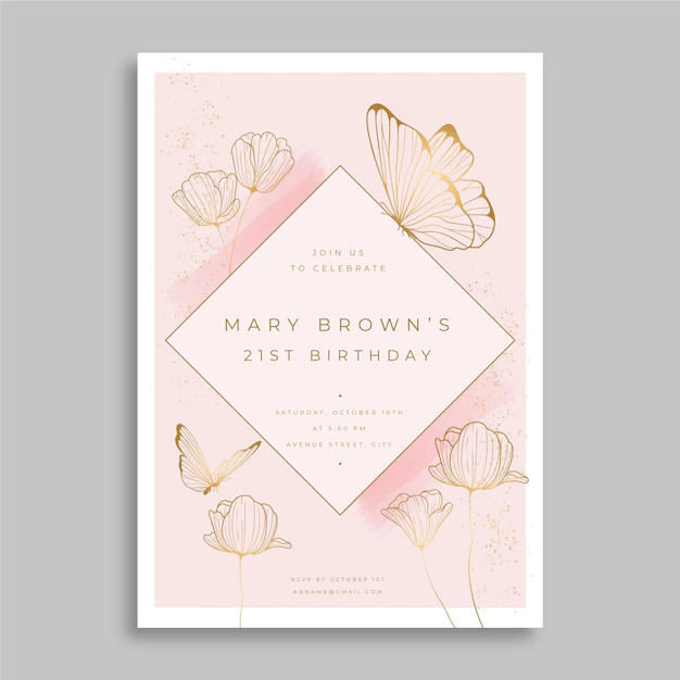 Free Vector | Hand drawn butterfly birthday invitation template