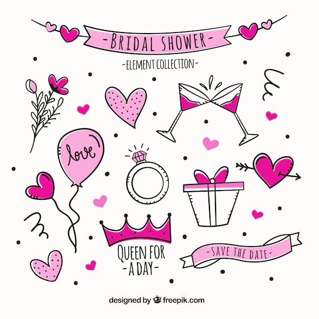 Free Vector | Hand-drawn collection of pink bridal shower elements