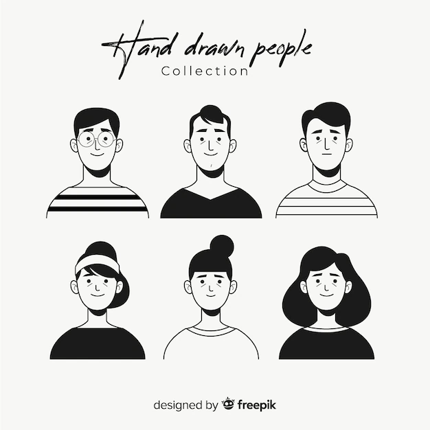 Free Vector | Hand drawn colorless people avatar collection