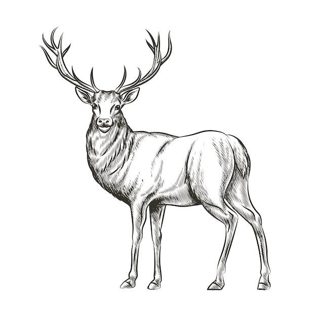 Free Vector | Hand drawn deer. animal wild, horn and nature wildlife, mammal reindeer, horned antler, sketch vector illustration