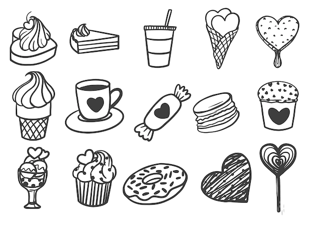 Free Vector | Hand drawn doodle food and drink valentine