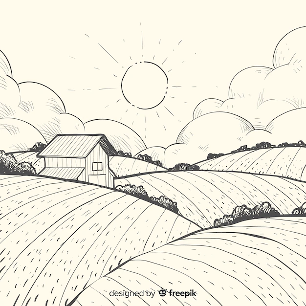 Free Vector | Hand drawn farm landscape