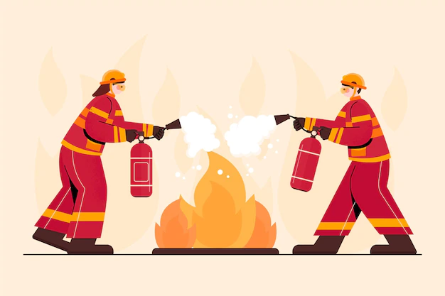 Free Vector | Hand drawn firefighters putting out a fire