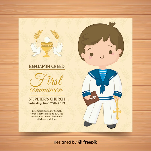 Free Vector | Hand drawn  first communion invitation template
