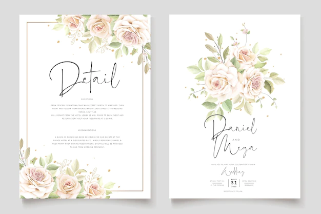 Free Vector | Hand drawn floral roses wedding invitation card set