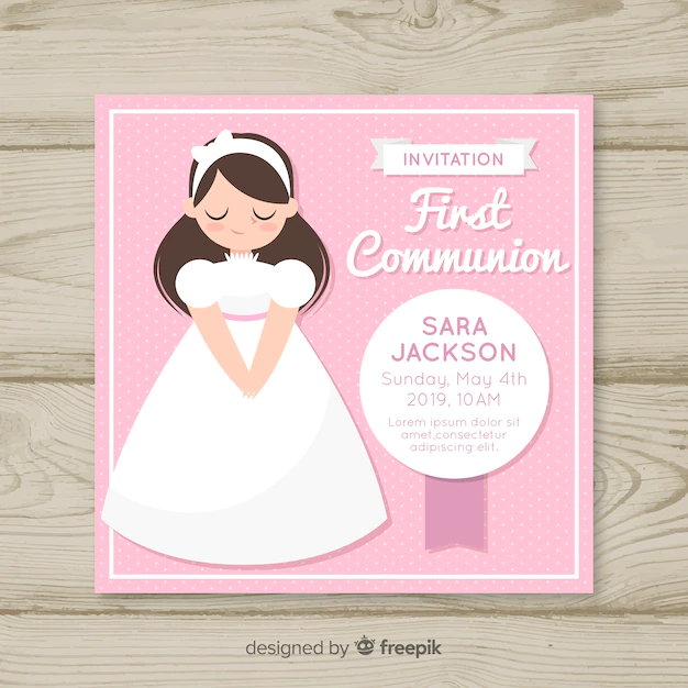 Free Vector | Hand drawn girl first communion invitation