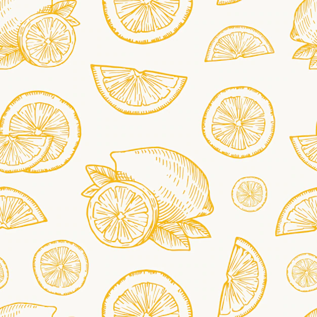 Free Vector | Hand drawn lemon, orange or tangerine harvest vector seamless background pattern