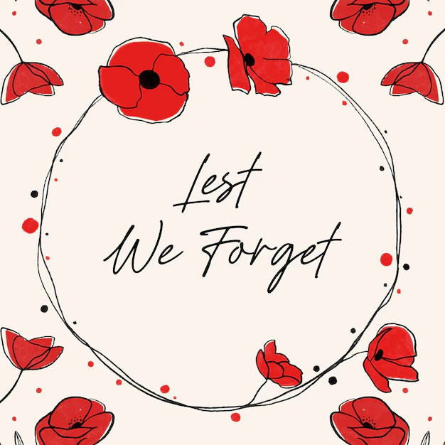 Free Vector | Hand drawn lest we forget lettering with poppies