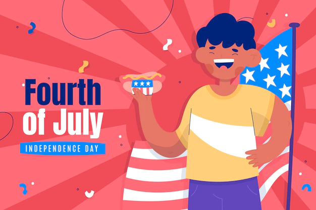 Free Vector | Hand drawn man with hotdog 4th of july background