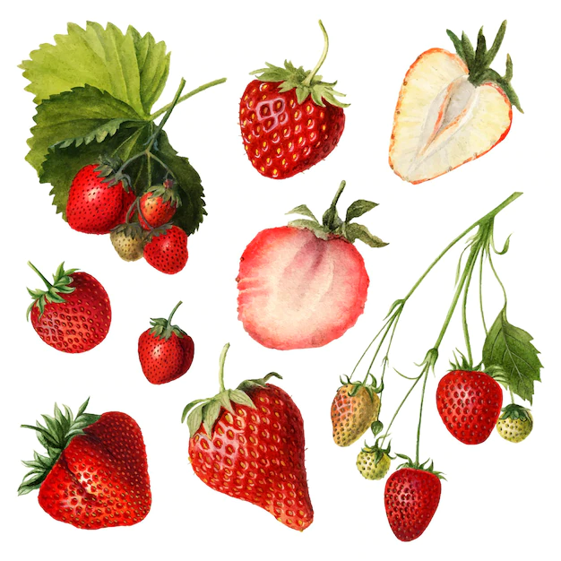 Free Vector | Hand drawn natural fresh strawberries set