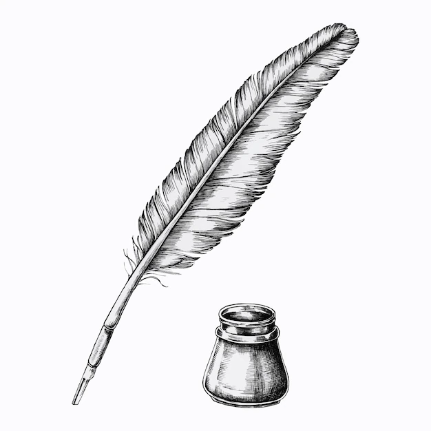 Free Vector | Hand drawn quill pen with an inkwell