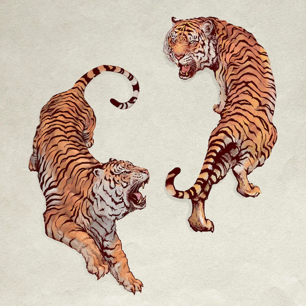 Free Vector | Hand drawn roaring yin yang tigers