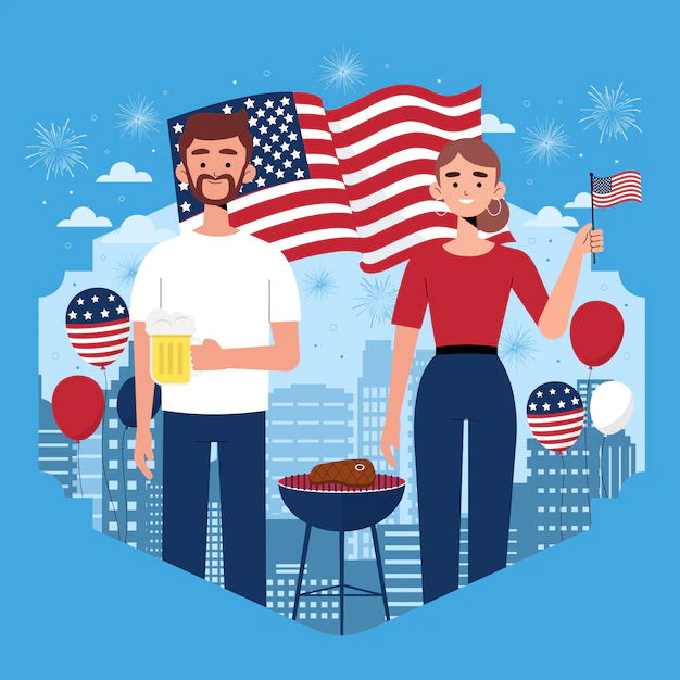 Free Vector | Hand drawn smiley people 4th of july illustration