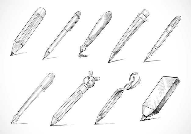 Free Vector | Hand drawn stationery pen sketch set design