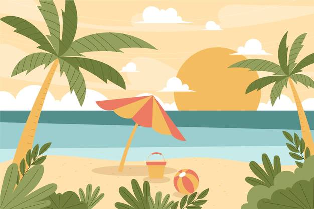 Free Vector | Hand drawn summer beach landscape