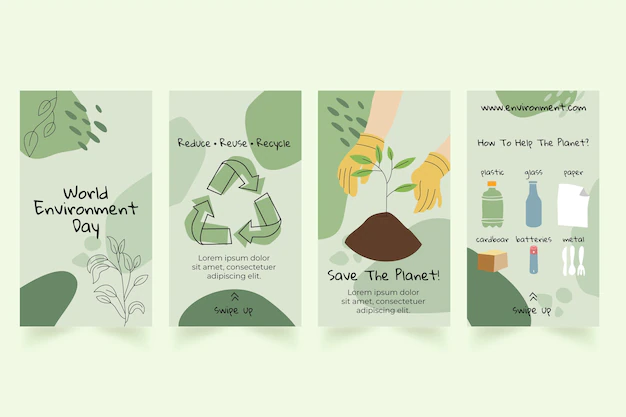Free Vector | Hand drawn world environment day instagram stories collection