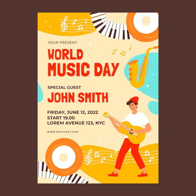 Free Vector | Hand drawn world music day flyer template