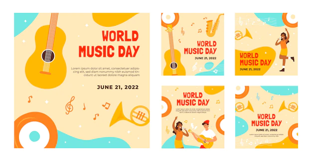 Free Vector | Hand drawn world music day instagram post collection