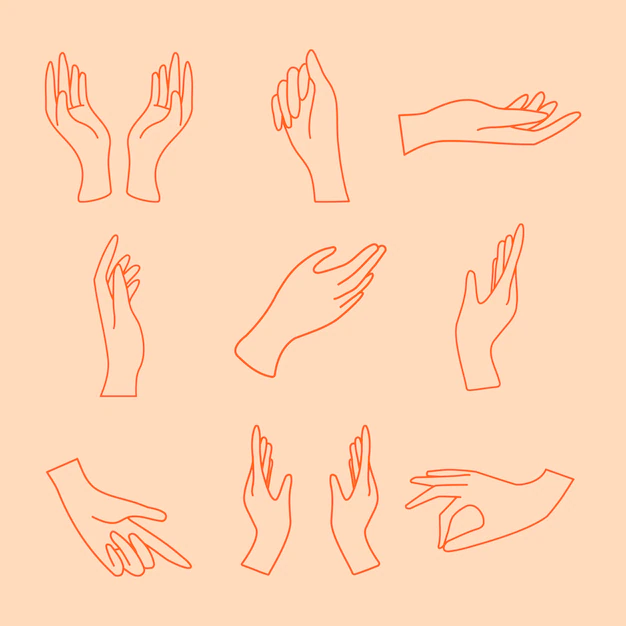 Free Vector | Hand gesture sticker, minimal line art illustrations set vector