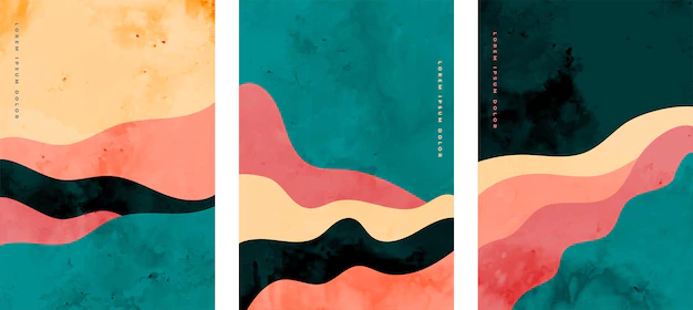 Free Vector | Hand painted abstract minimal curve lines poster set