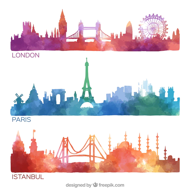Free Vector | Hand painted city skylines collection