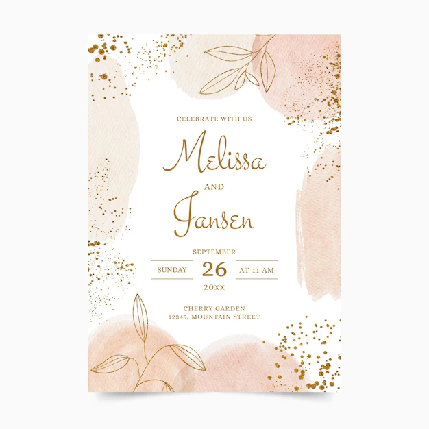 Free Vector | Hand painted watercolor golden wedding invitation template