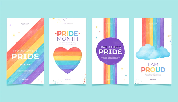 Free Vector | Hand painted watercolor pride day instagram stories collection
