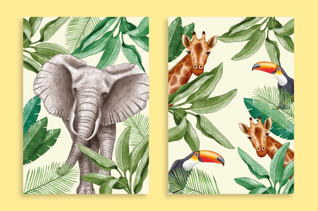 Free Vector | Hand painted watercolor wild animals covers collection
