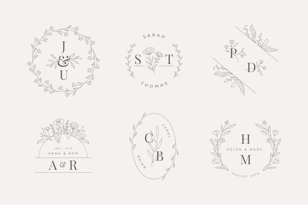 Free Vector | Hand painted wedding monograms collection