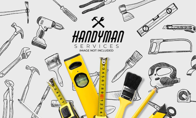 Free Vector | Handymand service banner with  black and white tools seamless pattern