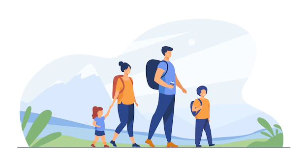 Free Vector | Happy active family walking outdoors