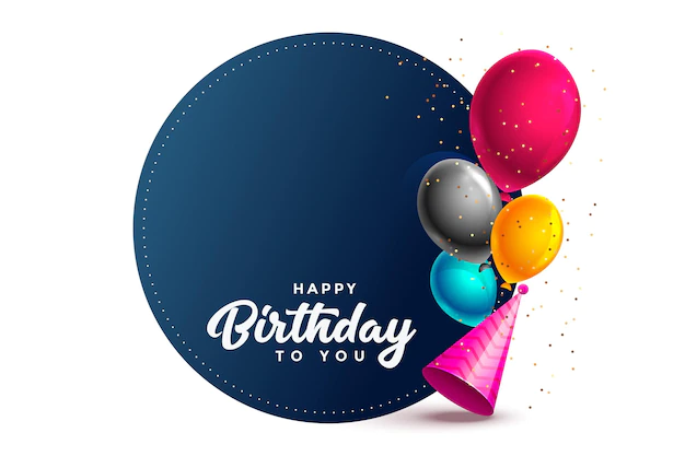 Free Vector | Happy birthday card with balloons and party cap
