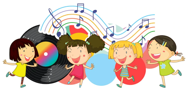 Free Vector | Happy children dancing with music notes on white background