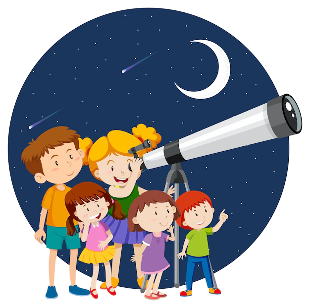 Free Vector | Happy kids observe night sky with telescope