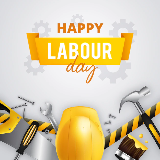 Free Vector | Happy labour day with yellow helmet and tools