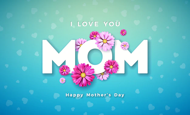 Free Vector | Happy mother's day greeting card design with flower and typography letter on blue background.