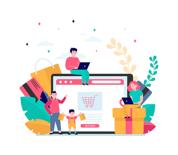Free Vector | Happy people shopping online