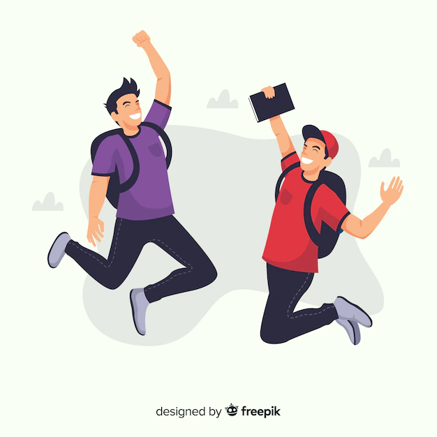 Free Vector | Happy students jumping with flat design