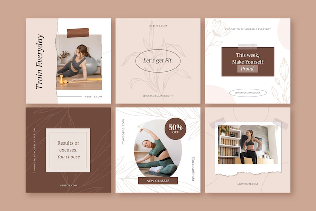 Free Vector | Health and fitness instagram posts collection