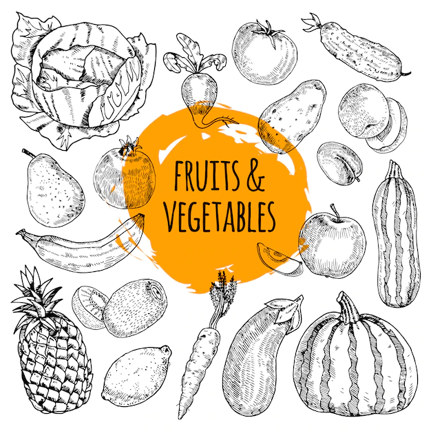 Free Vector | Healthy food pictograms arrangement of fruits and vegetables collection