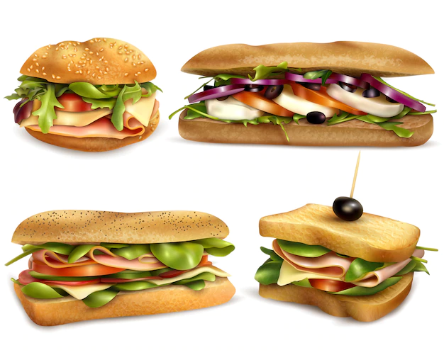 Free Vector | Healthy fresh ingredient sandwiches realistic set