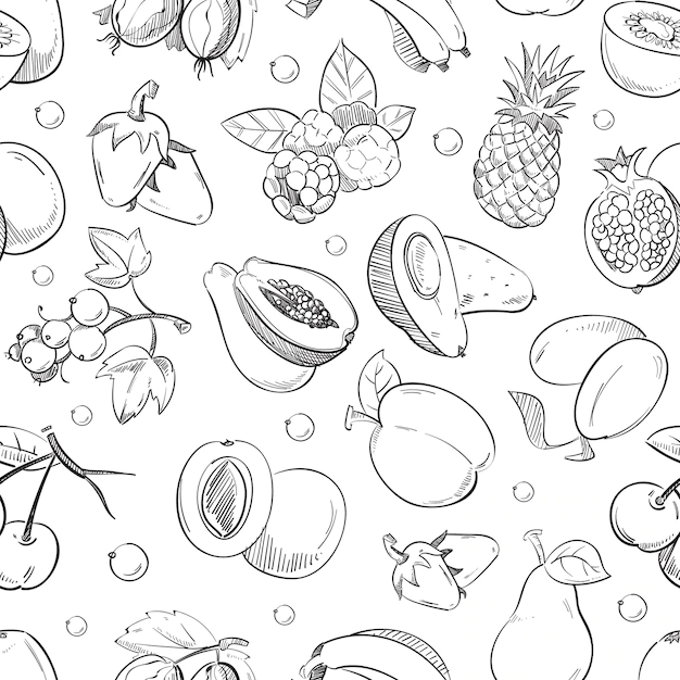 Free Vector | Healthy fruit hand drawn seamless  texture.