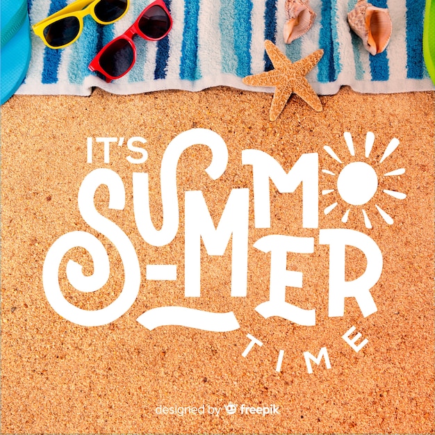 Free Vector | Hello summer lettering with photo