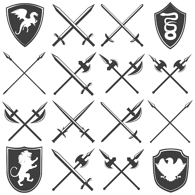Free Vector | Heraldic armory graphic icons set