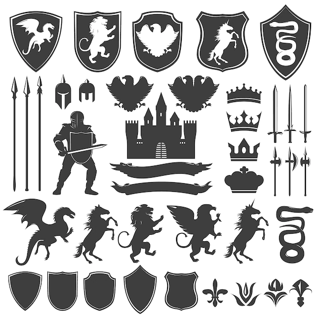 Free Vector | Heraldry decorative graphic icons set