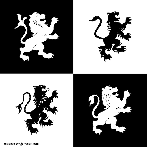 Free Vector | Heraldry lion symbols set
