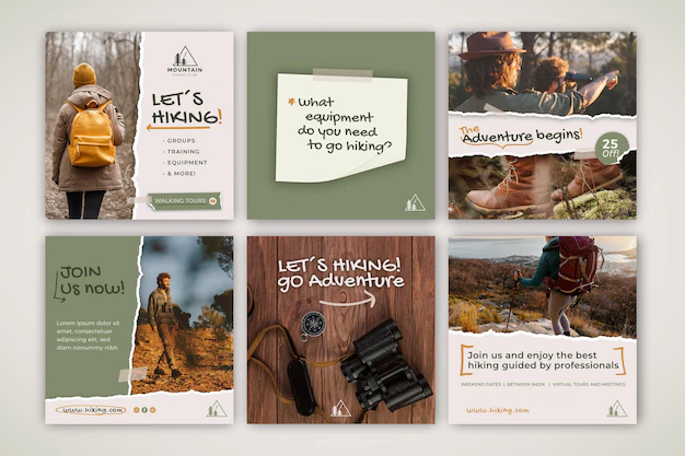 Free Vector | Hiking instagram post collection
