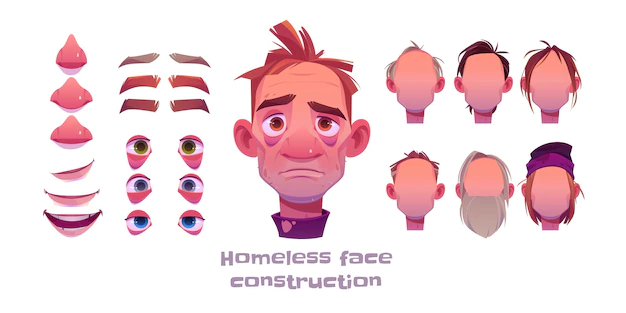 Free Vector | Homeless man face construction, avatar creation with different head parts on white