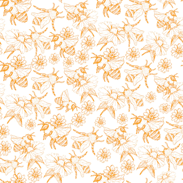 Free Vector | Honey bee seamless pattern, sketch illustration with bee hives in vintage style
